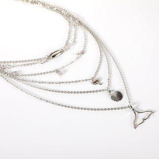 Alloy Whale Tail & Shell Pendant Choker Necklace Silver - One Size
