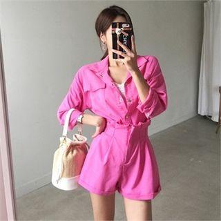 Set: Dual-pocket Jacket + High-waist Pleated Shorts