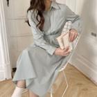 Long-sleeve Henley Midi Shirtdress Bean Green - One Size