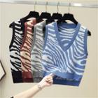 V-neck Zebra Print Knit Vest