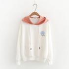 Cloud Embroidered Color Block Hoodie White & Pink - One Size