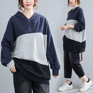 Color Block Hoodie Black & Gray & Blue - One Size
