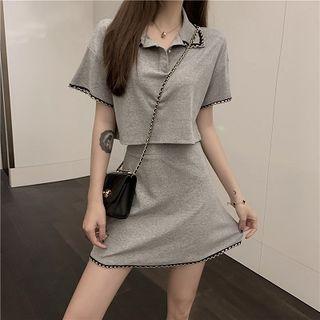 Short-sleeve Contrast Trim Cropped Polo Shirt / A-line Mini Skirt