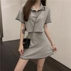 Short-sleeve Contrast Trim Cropped Polo Shirt / A-line Mini Skirt