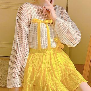 Bow Loose-knit Sweater / Camisole Top / Mini A-line Skirt / Set