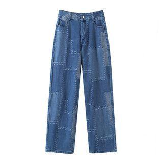 High-waist Patched Straight Leg Jeans