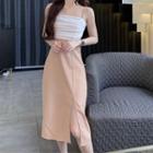 Panel Slim-fit Slit Midi Spaghetti Strap Dress