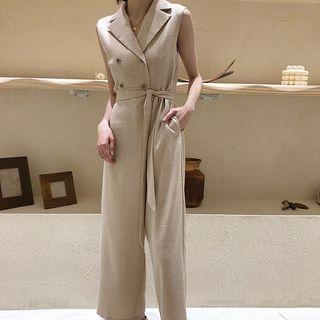 Sleeveless Double Breasted Wide-leg Jumpsuit