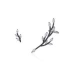 Simple And Creative Plated Black Branches And Leaves Asymmetrical Stud Earrings With Cubic Zirconia Black - One Size