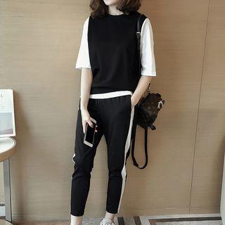 Set: Mock Two Piece Elbow Sleeve T-shirt + Sweatpants