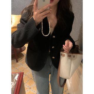 V-neck Plain Cropped Jacket