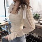 Puff-sleeve Ribbon-accent Top