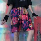 Printed Drawstring Shorts As Shown In Figure - One Size