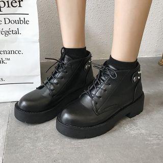 Platform Studded Lace-up Short Boots