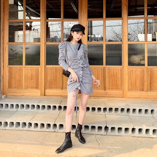 Drawcord Gingham Sheath Dress