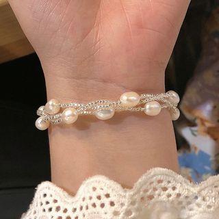 Faux Pearl Layered Bracelet 1 Pc - Silver - One Size