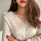 V-neck Sheer Lace Top Ivory - One Size