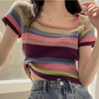 Striped Square-neck Cropped T-shirt