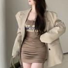Plain Blazer / Sleeveless Lettering Mini Sheath Dress