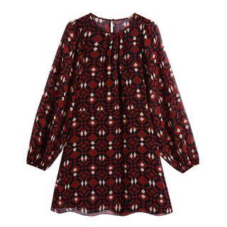 Long-sleeve Geometric Print Mini A-line Dress