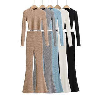 Set: Plain Knit Top + Bootcut Pants