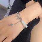 Butterfly Faux Crystal Bead Stainless Steel Bracelet 1 Pc - Silver - One Size
