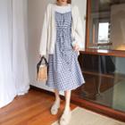 Buttoned Gingham Long Pinafore Dress