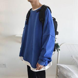 Loose Fit Long Sleeve Plain Crewneck Pullover