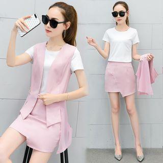 Set: Plain Short-sleeve T-shirt + Vest + Mini Skirt