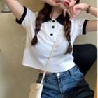 Short-sleeve Contrast Collar Cropped Polo Shirt