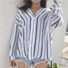 Oversized V-neck Striped Shirt