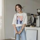 Pintuck-sleeve Graphic-printed T-shirt