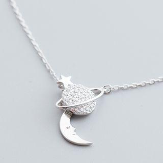 925 Sterling Silver Moon Necklace S925 Silver - Silver - One Size