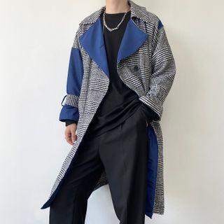Paneled Houndstooth Trench Coat