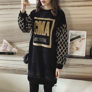 Letter Applique Sequined Pullover Dress