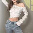 Long-sleeve Off-shoulder Asymmetical Hem Crop Top