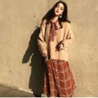 Plaid Long-sleeve Dress / Plain Loose-fit Sweater