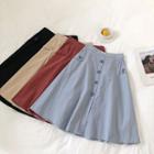 Plain High-waist Single-breasted A-line Skirt