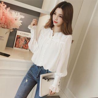 Balloon-sleeve Ruffle-trim Shirt