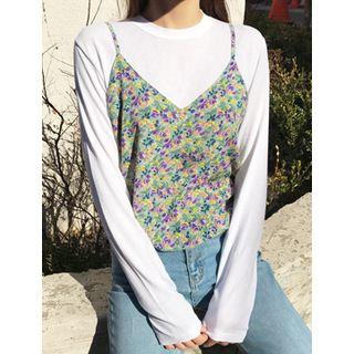 Spaghetti-shoulder Floral-pattern Top