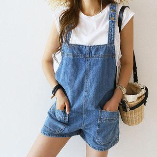 Dual-pocket Denim Overall Shorts