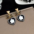 Faux Pearl Heart Drop Earring 1 Pair - Black & Gold - One Size
