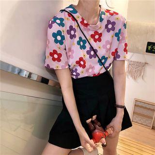 Flower Print Short Sleeve Cropped T-shirt