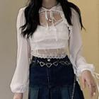 Long-sleeve Ruffled Crop Top / Lace Camisole