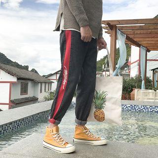 Lettering Contrast Trim Straight-cut Jeans