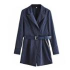 Set: Striped Double-breasted Blazer + Chain Belt