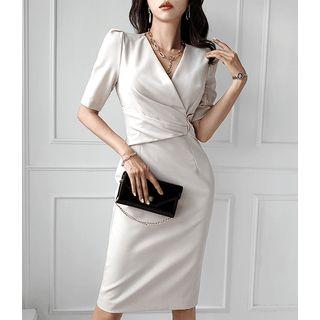 Wrap Sheath Dress With Brooch