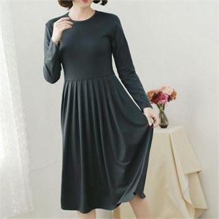 Round-neck Accordion-pleat Long Dress