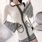 Stripe Panel Collared Knit Dress White & Gray - One Size