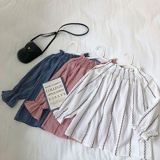 Floral Printed Striped Off-shoulder Short-sleeve Top